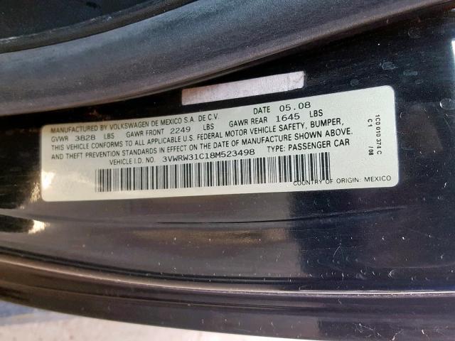3VWRW31C18M523498 - 2008 VOLKSWAGEN NEW BEETLE შავი ფოტო 10
