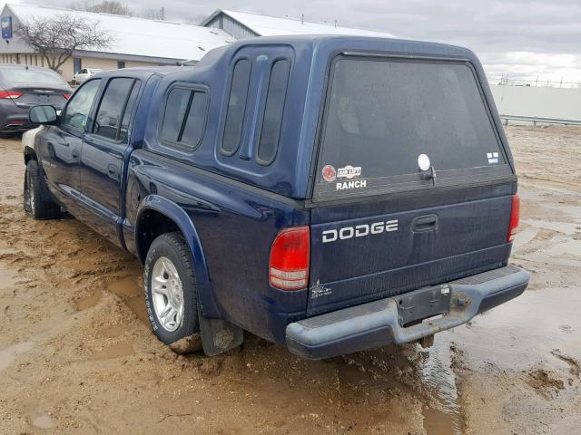 1B7HL38N92S710730 - 2002 DODGE DAKOTA QUA BLUE photo 3