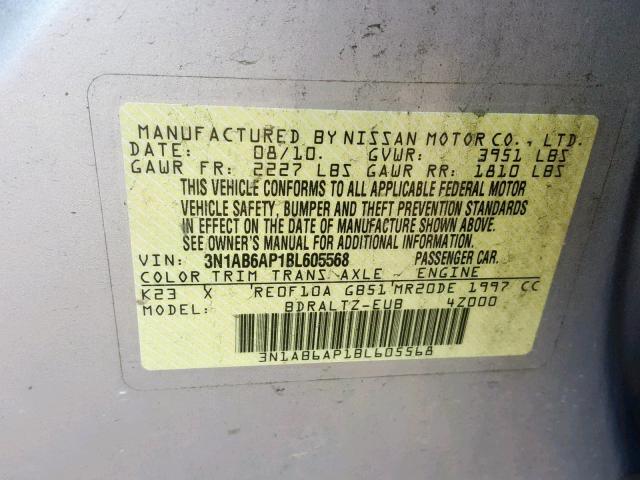 3N1AB6AP1BL605568 - 2011 NISSAN SENTRA 2.0 SILVER photo 10