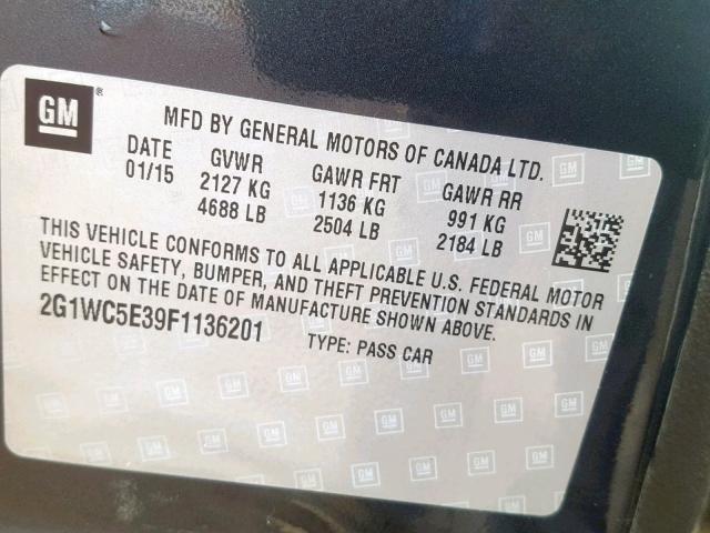 2G1WC5E39F1136201 - 2015 CHEVROLET IMPALA LIM BLACK photo 10