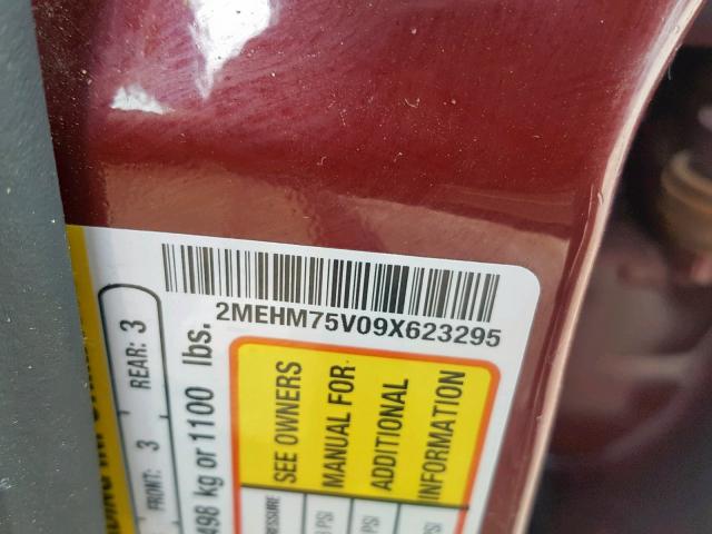 2MEHM75V09X623295 - 2009 MERCURY GRAND MARQ RED photo 10