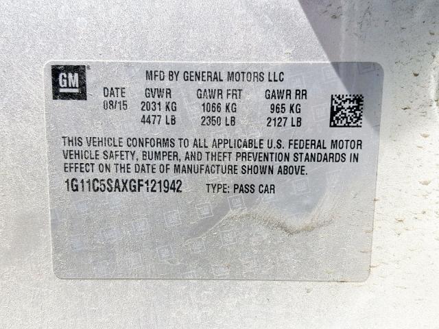 1G11C5SAXGF121942 - 2016 CHEVROLET MALIBU LIM SILVER photo 10