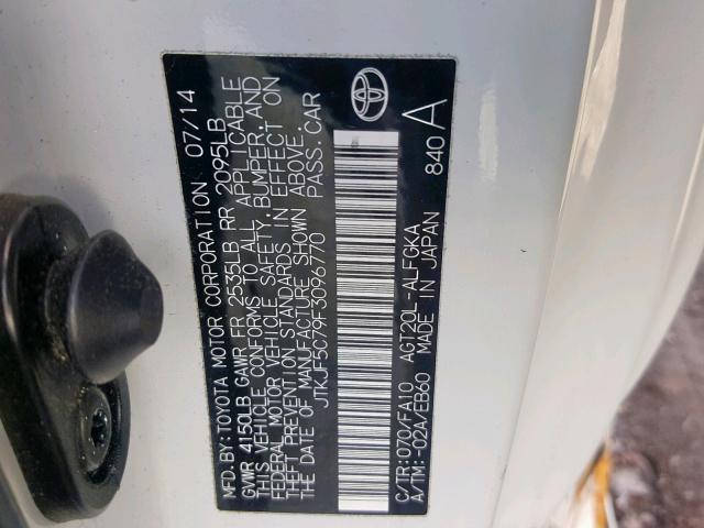 JTKJF5C79F3096770 - 2015 TOYOTA SCION TC თეთრი ფოტო 10