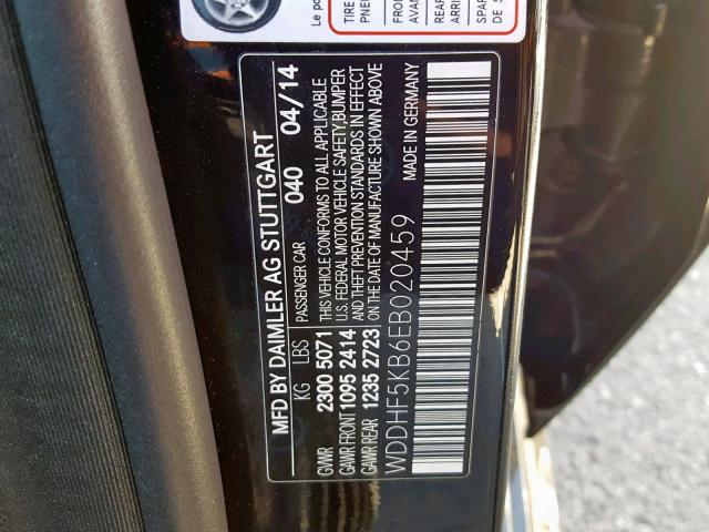 WDDHF5KB6EB020459 - 2014 MERCEDES-BENZ E 350 BLACK photo 10