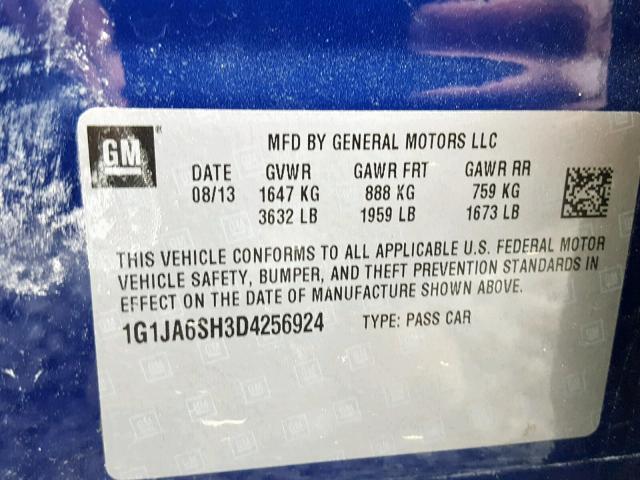 1G1JA6SH3D4256924 - 2013 CHEVROLET SONIC LS 蓝色 照片 10