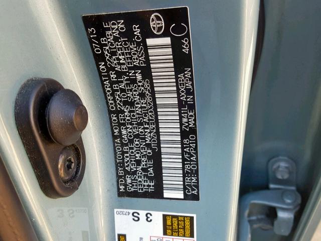 JTDZN3EU2D3289585 - 2013 TOYOTA PRIUS V TEAL photo 10