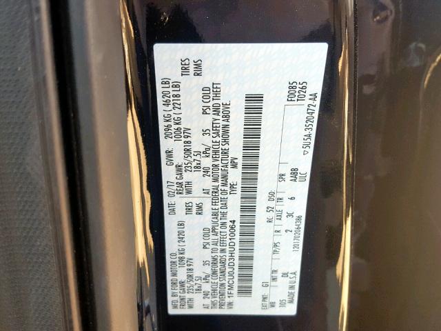 1FMCU0JD3HUD10064 - 2017 FORD ESCAPE TIT BLACK photo 10