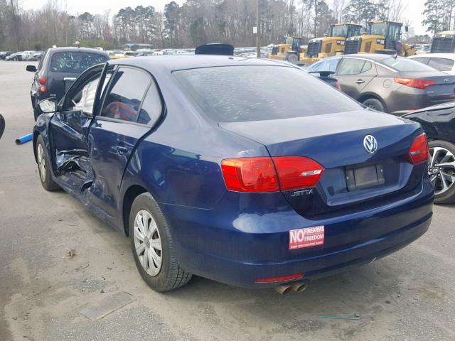 3VW1K7AJ4CM365312 - 2012 VOLKSWAGEN JETTA BASE BLUE photo 3