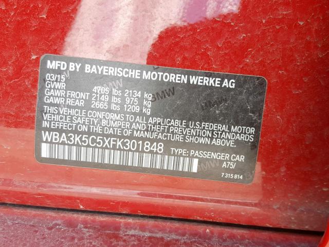 WBA3K5C5XFK301848 - 2015 BMW 328 D RED photo 10