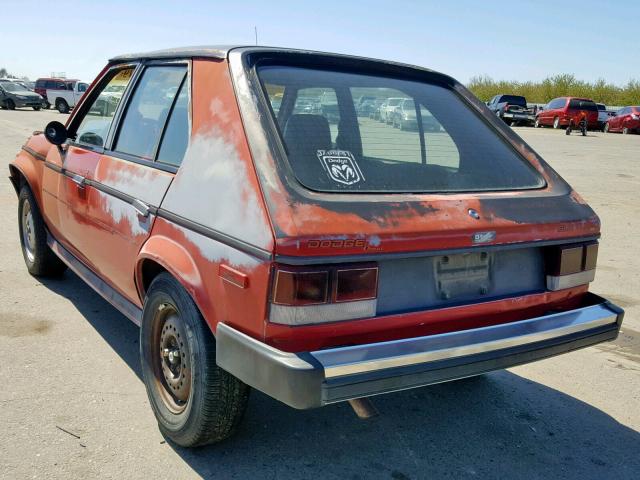 1B3BZ18E2FD240934 - 1985 DODGE OMNI ORANGE photo 3