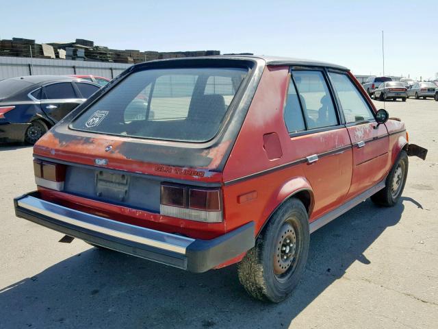 1B3BZ18E2FD240934 - 1985 DODGE OMNI ORANGE photo 4