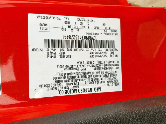 1ZVBP8CF4C5278441 - 2012 FORD MUSTANG GT RED photo 10