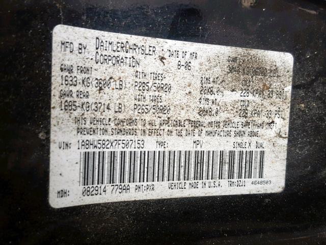 1A8HW582X7F507153 - 2007 CHRYSLER ASPEN LIMI BLACK photo 10