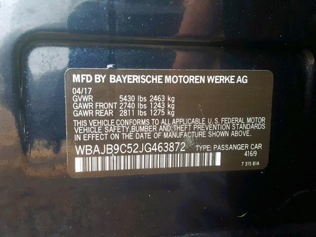 WBAJB9C52JG463872 - 2018 BMW M550XI BLACK photo 10