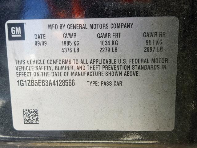 1G1ZB5EB3A4128566 - 2010 CHEVROLET MALIBU LS BLACK photo 10