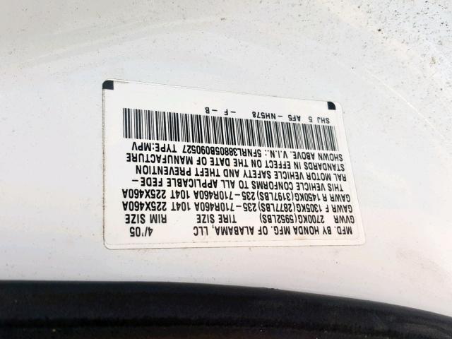 5FNRL38805B090527 - 2005 HONDA ODYSSEY TO WHITE photo 10