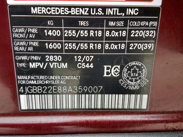 4JGBB22E88A359007 - 2008 MERCEDES-BENZ ML 320 CDI RED photo 10