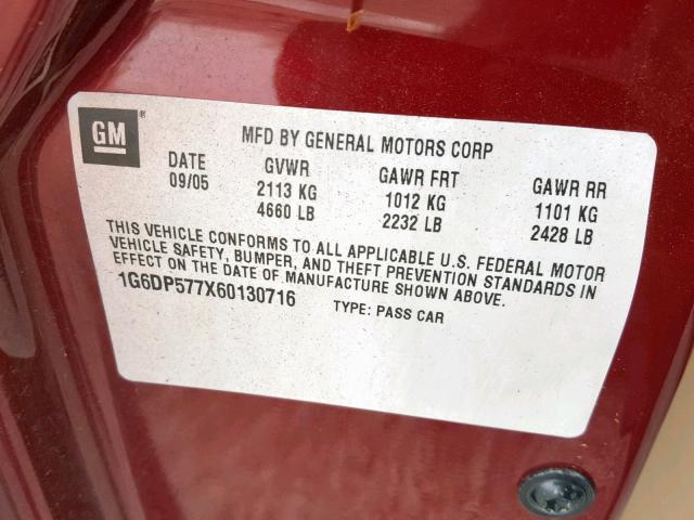 1G6DP577X60130716 - 2006 CADILLAC CTS HI FEA RED photo 10