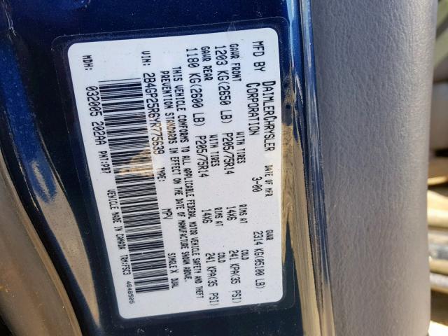 2B4GP25R6YR775639 - 2000 DODGE CARAVAN BLUE photo 10