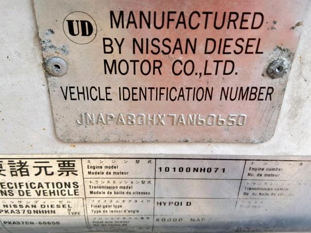 JNAPA80HX7AN60650 - 2007 NISSAN DIESEL UD2600 WHITE photo 10