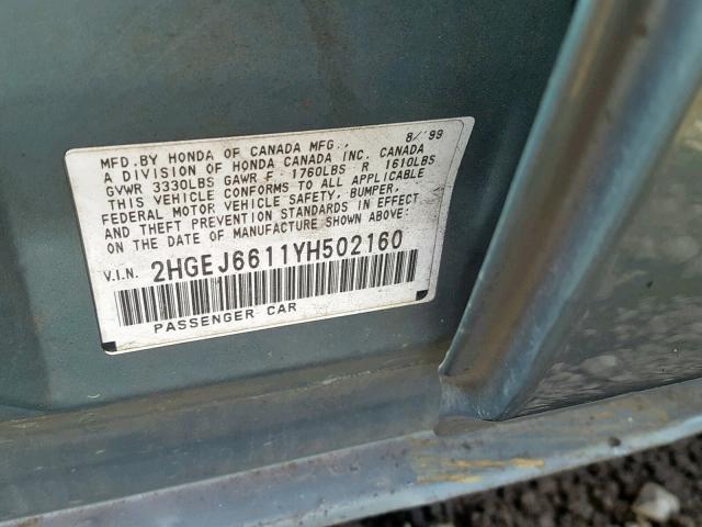 2HGEJ6611YH502160 - 2000 HONDA CIVIC BASE Mavi foto 10