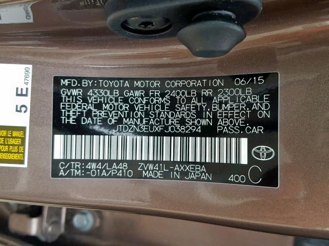 JTDZN3EUXFJ038294 - 2015 TOYOTA PRIUS V BROWN photo 10