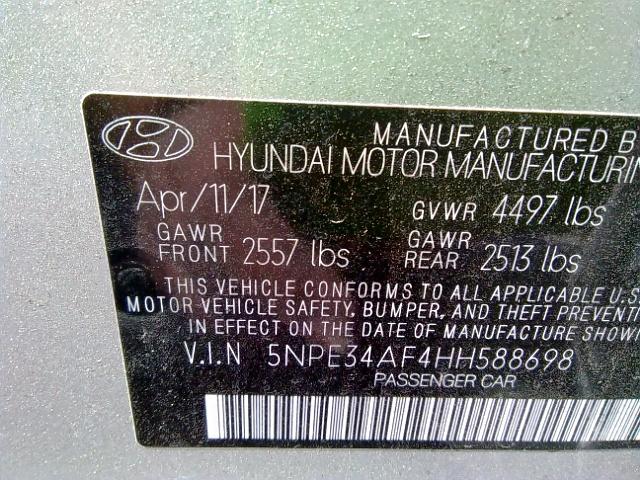 5NPE34AF4HH588698 - 2017 HYUNDAI SONATA SPO SILVER photo 10