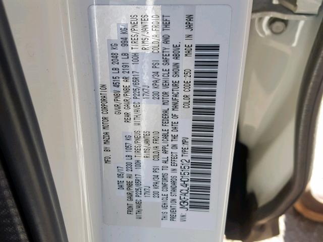JM3KFACL4H0151512 - 2017 MAZDA CX-5 TOURI WHITE photo 10