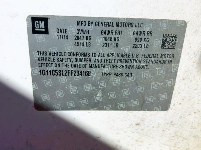 1G11C5SL2FF234168 - 2015 CHEVROLET MALIBU 1LT 白色 照片 10