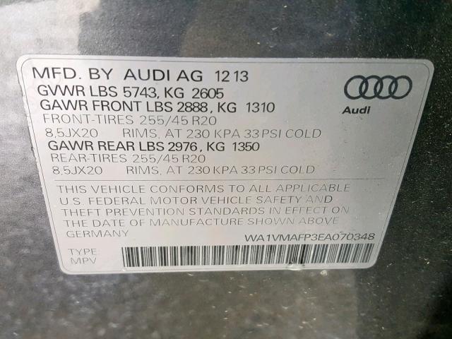 WA1VMAFP3EA070348 - 2014 AUDI Q5 TDI GRAY photo 10