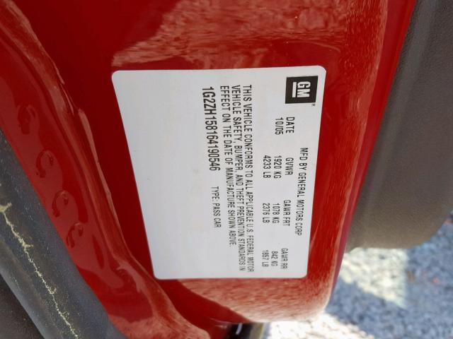 1G2ZH158164190546 - 2006 PONTIAC G6 GT RED photo 10