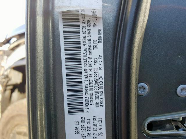 3D7UT2CLXAG122183 - 2010 DODGE RAM 2500 GRAY photo 10