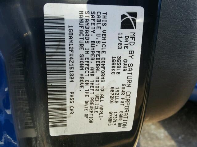 1G8AN12FX4Z151324 - 2004 SATURN ION LEVEL BLUE photo 10