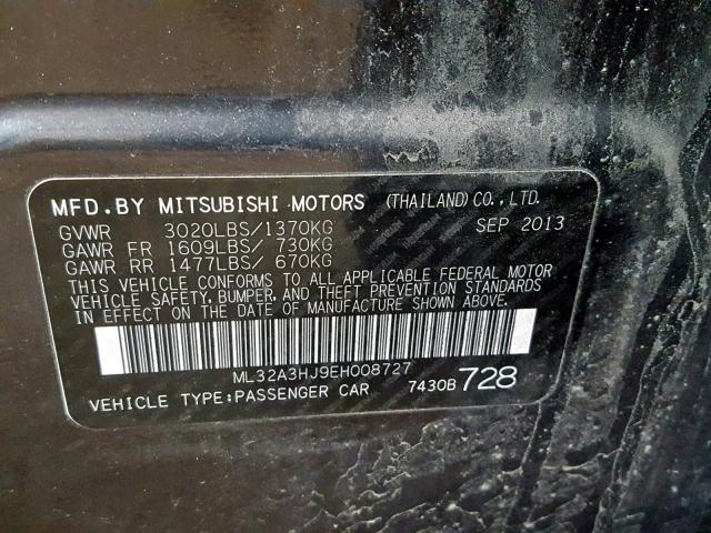 ML32A3HJ9EH008727 - 2014 MITSUBISHI MIRAGE DE GRAY photo 10