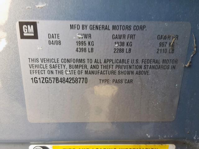 1G1ZG57B484258770 - 2008 CHEVROLET MALIBU LS BLUE photo 10