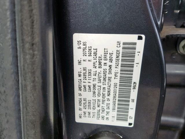 19UUA66296A001260 - 2006 ACURA 3.2TL GRAY photo 10