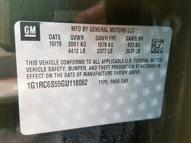 1G1RC6S55GU118082 - 2016 CHEVROLET VOLT LT BLACK photo 10