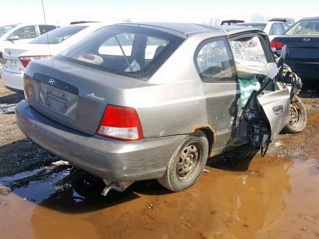 KMHCF35G02U169932 - 2002 HYUNDAI ACCENT L GRAY photo 4