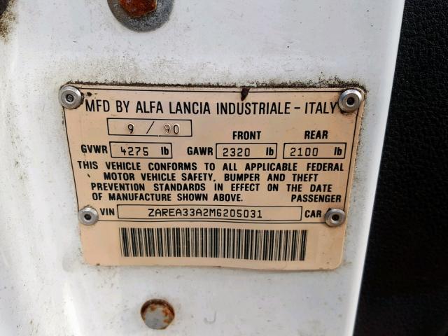 ZAREA33A2M6205031 - 1991 ALFA ROMEO 164 WHITE photo 10