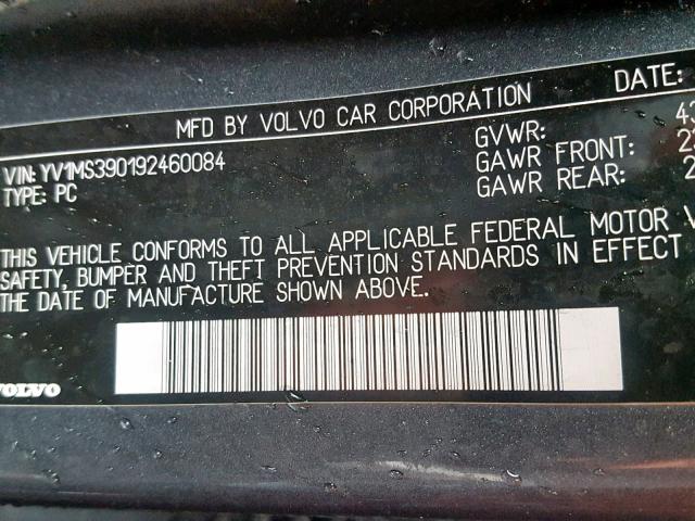 YV1MS390192460084 - 2009 VOLVO S40 2.4I GRAY photo 10