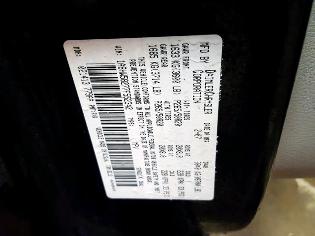 1A8HW58277F552342 - 2007 CHRYSLER ASPEN LIMI BLACK photo 10