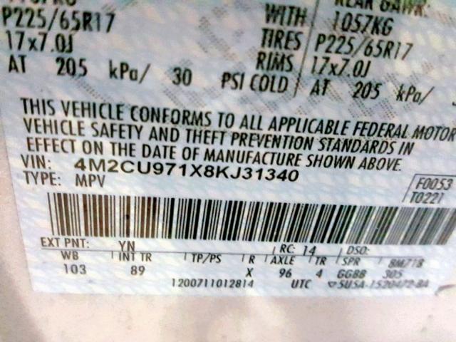 4M2CU971X8KJ31340 - 2008 MERCURY MARINER PR SILVER photo 10