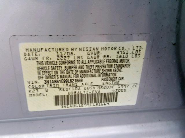 3N1AB61E99L621669 - 2009 NISSAN SENTRA 2.0 SILVER photo 10