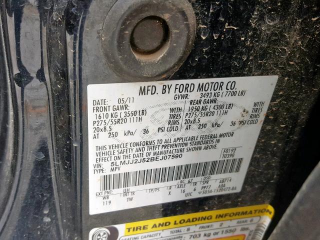 5LMJJ2J52BEJ07590 - 2011 LINCOLN NAVIGATOR 黑色 照片 10