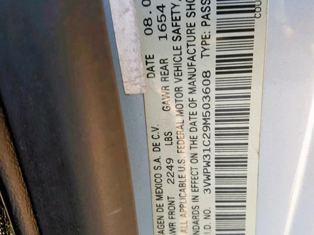 3VWPW31C29M503608 - 2009 VOLKSWAGEN NEW BEETLE ვერცხლისფერი ფოტო 10