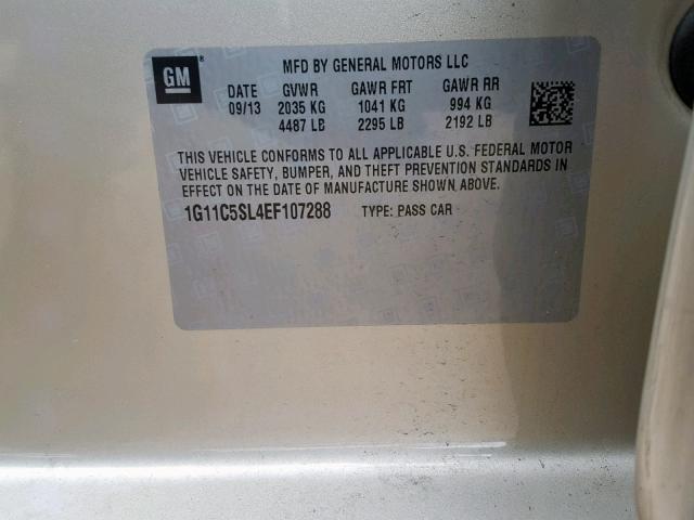 1G11C5SL4EF107288 - 2014 CHEVROLET MALIBU 1LT 米色 照片 10