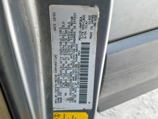 JTJGF10U320129193 - 2002 LEXUS RX 300 SILVER photo 10