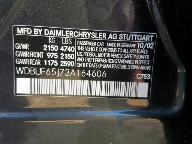 WDBUF65J73A164606 - 2003 MERCEDES-BENZ E 320 GRAY photo 10