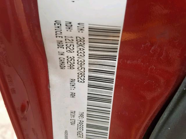 2B3KA33V39H578523 - 2009 DODGE CHARGER SX BURGUNDY photo 10