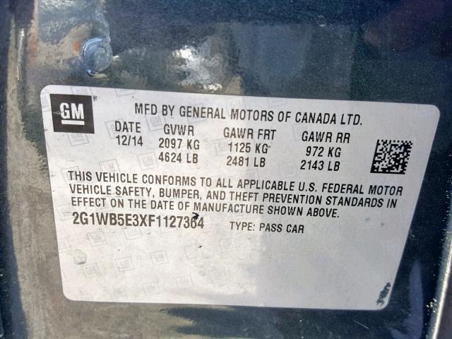 2G1WB5E3XF1127364 - 2015 CHEVROLET IMPALA LIM GRAY photo 10